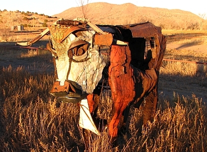 Scrap cow sculpture